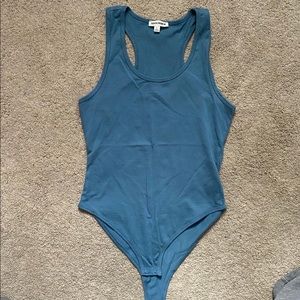 A blue bodysuit
